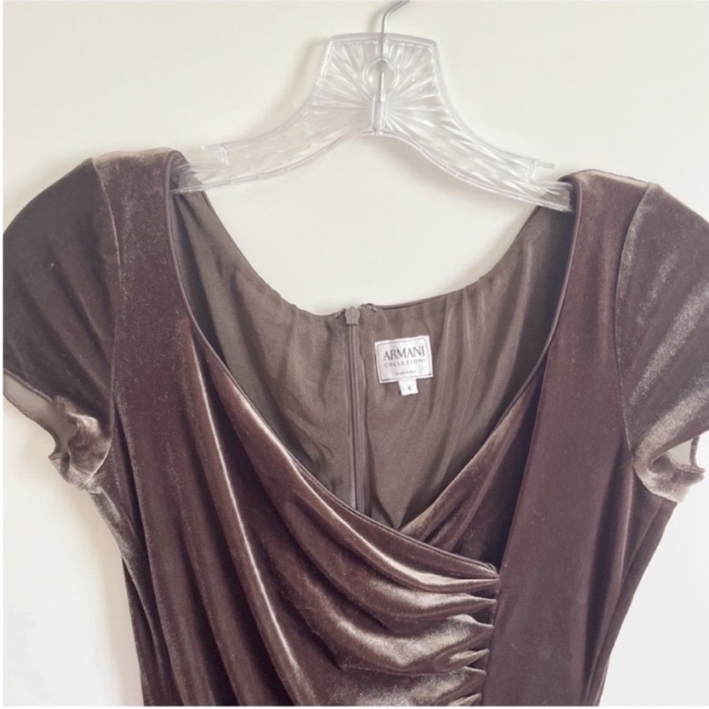 Armani Collezioni dress brown velvet ruched vintage designer fitted - Picture 5 of 8